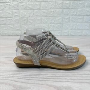 Madden Girl Flat Thong Sandals WMNS 8M Beige Elastic Strap Slingback Embellished